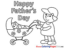 Pram Children Father's Day Colouring Page