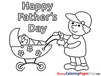 Pram Children Father's Day Colouring Page