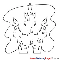 Beautiful Castle free Colouring Page Halloween
