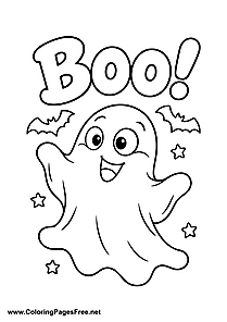 Boo Friendly Ghost and Bats Coloring Page