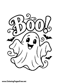 Boo Happy Ghost with Two Bats Coloring Page