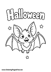 Cute Halloween Bat with Open Wings Coloring Page