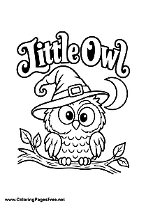 Cute Little Owl Wearing a Witch Hat Coloring Page