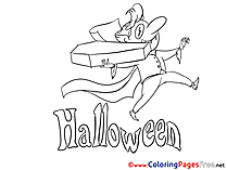 Dracula with Coffin Colouring Page Halloween free