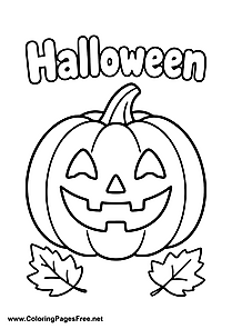 Easy Halloween Pumpkin Lantern with Fall Leaves Coloring Page