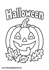 Easy Halloween Pumpkin with Fall Leaves Coloring Page