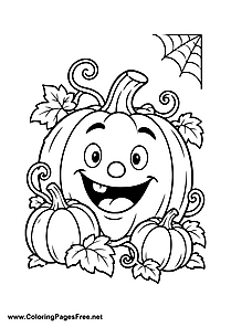Funny Halloween Pumpkin with Spider Web Coloring Page
