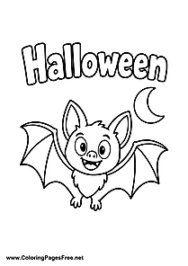 Halloween Bat and Moon at Night Coloring Page