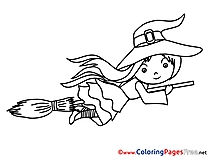 Halloween Colouring Sheet free Witch on Broom
