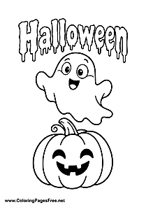 Halloween Ghost Floating Above a Pumpkin Coloring Page