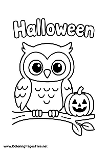 Halloween Owl on a Branch with Pumpkin Coloring Page