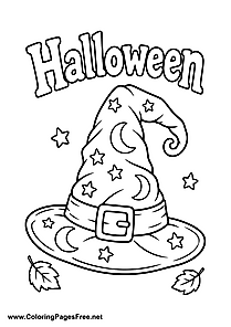 Halloween Pointed Witch Hat with Moon and Stars Coloring Page