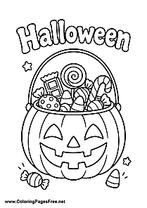Halloween Pumpkin Bucket Full of Candy Coloring Page