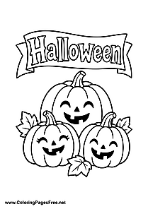 Halloween Pumpkin Family Under a Banner Coloring Page
