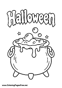 Halloween Witch Cauldron with Magic Potion Coloring Page