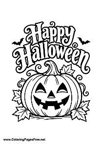 Happy Halloween Smiling Pumpkin with Vines Coloring Page