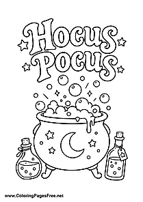 Hocus Pocus Bubbling Witch Cauldron Coloring Page