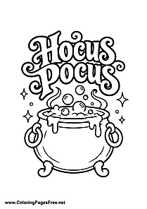 Hocus Pocus Steaming Magic Cauldron with Bubbles Coloring Page