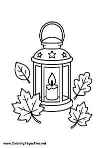 Lantern with Autumn Leaves Coloring Page