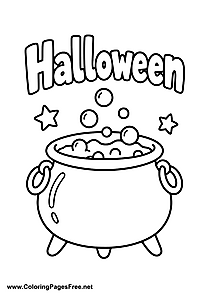 Large Halloween Witch Cauldron with Magic Bubbles Coloring Page