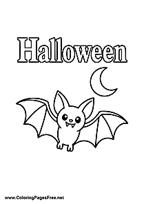 Little Halloween Bat Under a Crescent Moon Coloring Page