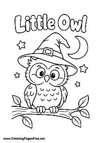 Little Owl with Witch Hat Coloring Page