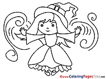 Little Witch for Kids Halloween Colouring Page