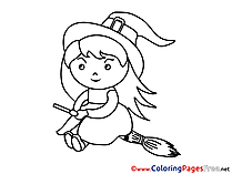 Little Witch Kids Halloween Coloring Pages