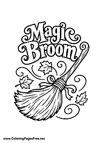 Magic Broom with Flying Leaves Coloring Page