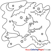 Moon Kids Witch Halloween Coloring Pages