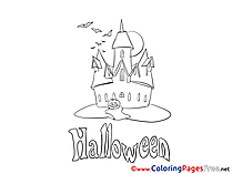 Night Castle Kids Halloween Coloring Page