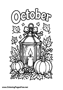October Candle Lantern with Pumpkins Coloring Page