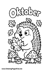 October Hedgehog with a Large Fall Leaf Coloring Page
