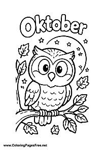 October Owl on a Branch at Night Coloring Page
