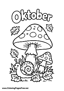 October Toadstools and Snail Coloring Page