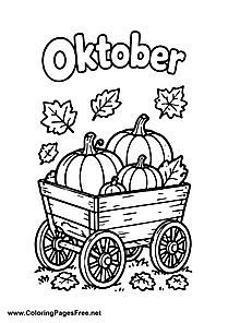 October Wooden Wagon with Pumpkins Coloring Page