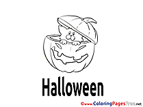 Printable Cat in Pumpkin Coloring Pages Halloween