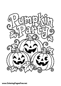Pumpkin Party Coloring Page with Three Pumpkin Faces