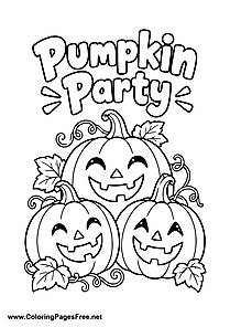 Pumpkin Party Coloring Page with Three Smiling Pumpkins