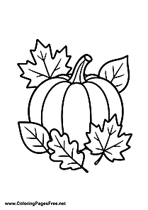 Pumpkin with Autumn Leaves Coloring Page