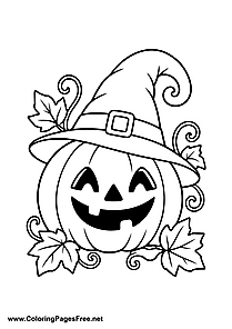 Pumpkin with Witch Hat Coloring Page Halloween