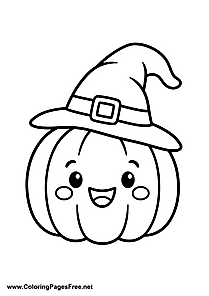Pumpkin with Witch Hat Coloring Sheet Halloween