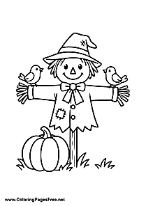 Scarecrow with Pumpkins Coloring Page