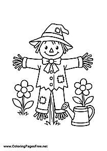 Scarecrow with Sunflowers Coloring Page