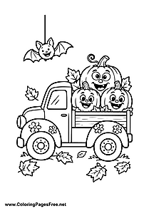 Small Halloween Truck with Smiling Pumpkins Coloring Page