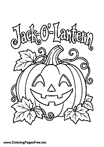 Smiling Jack O Lantern with Leaves Coloring Page