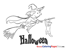 Sorcerer on Broom Colouring Page Halloween free