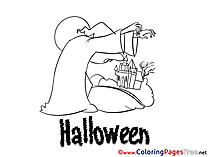 Sorceress Children Halloween Colouring Page