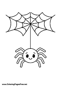 Spider Web with Spider Coloring Page Halloween