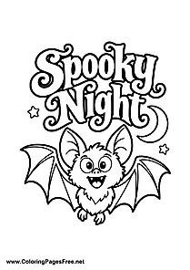 Spooky Night Bat and Crescent Moon Coloring Page